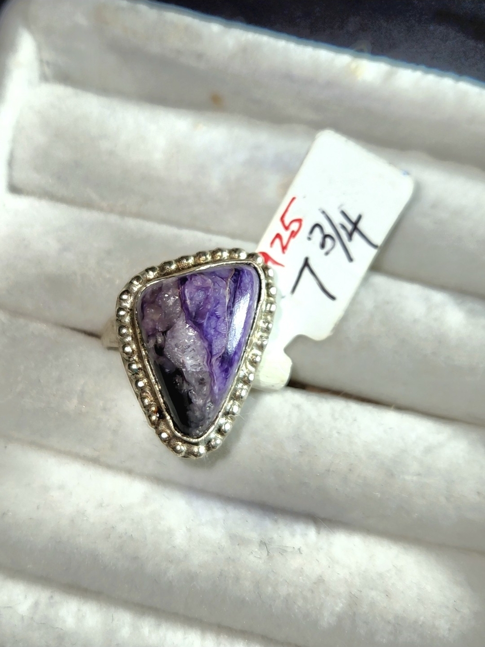 ~S7 3/4~ Stunning, Delicate, Feminine, Triangular-Shaped, Natural Charoite Ring~